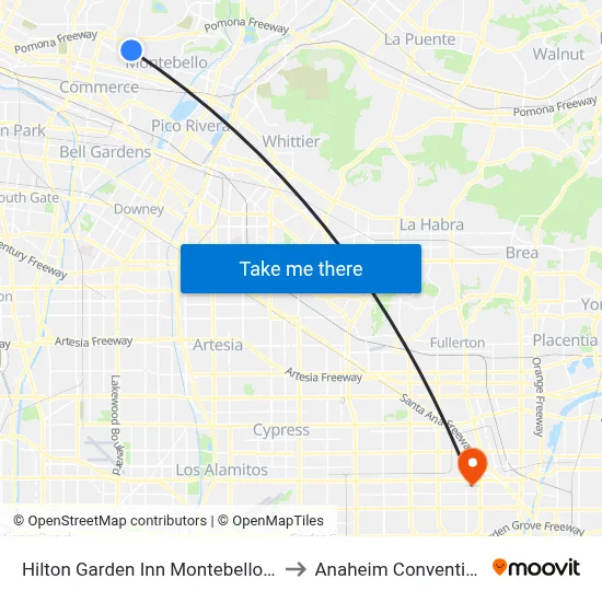 Hilton Garden Inn Montebello Los Angeles to Anaheim Convention Center map