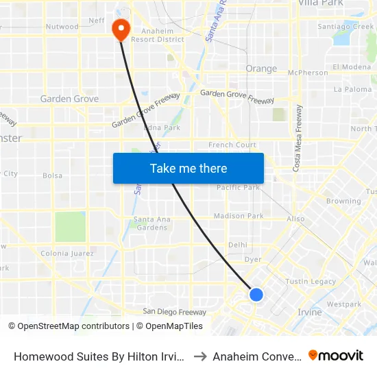 Homewood Suites By Hilton Irvine John Wayne Airport to Anaheim Convention Center map