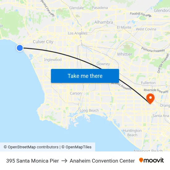 395 Santa Monica Pier to Anaheim Convention Center map