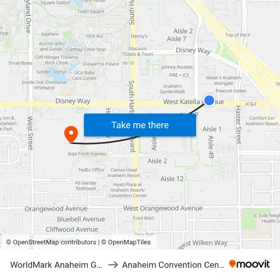 WorldMark Anaheim Gym to Anaheim Convention Center map