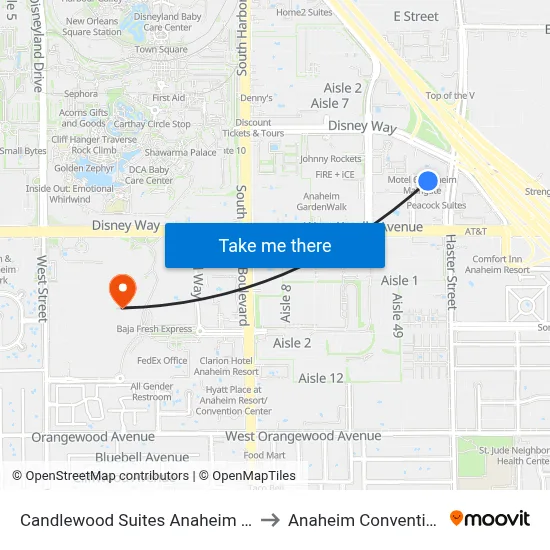 Candlewood Suites Anaheim - Resort Area to Anaheim Convention Center map