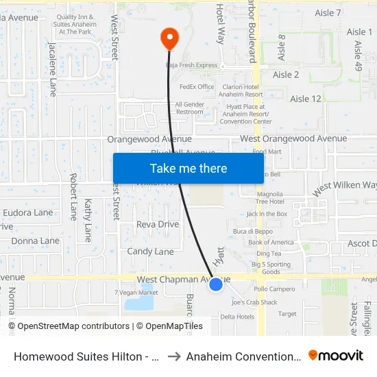 Homewood Suites Hilton - Anaheim to Anaheim Convention Center map