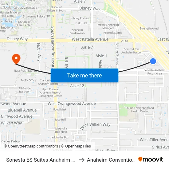 Sonesta ES Suites Anaheim Resort Area to Anaheim Convention Center map