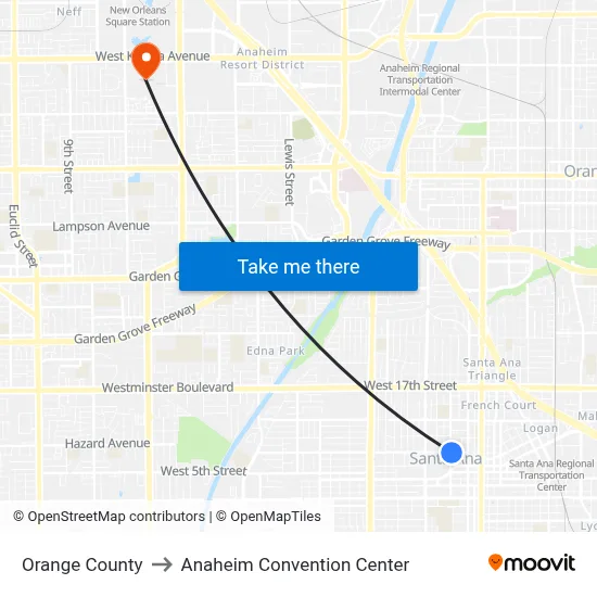 Orange County to Anaheim Convention Center map