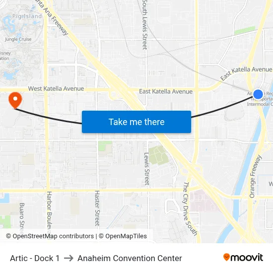Artic - Dock 1 to Anaheim Convention Center map
