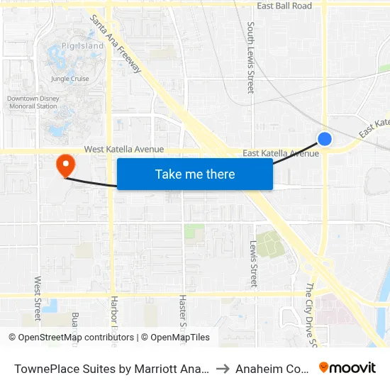 TownePlace Suites by Marriott Anaheim Maingate Near Angel Stadium to Anaheim Convention Center map