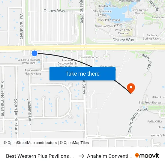 Best Western Plus Pavilions Hotel Anaheim to Anaheim Convention Center map