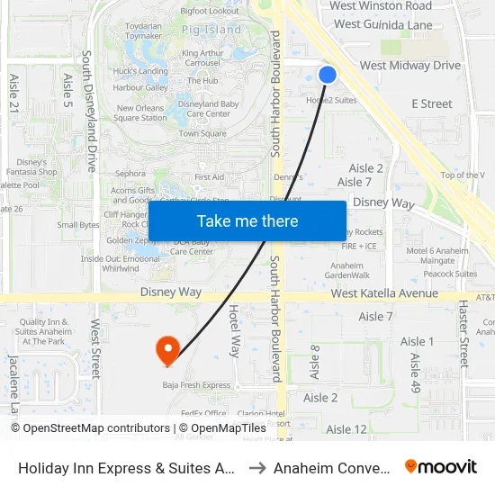 Holiday Inn Express & Suites Anaheim Resort Area to Anaheim Convention Center map