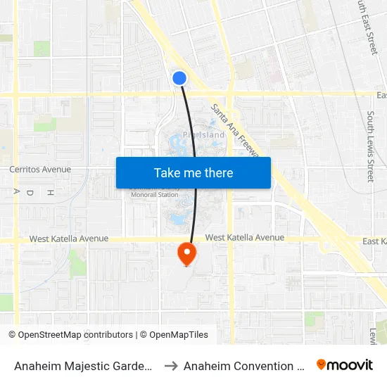 Anaheim Majestic Garden Hotel to Anaheim Convention Center map