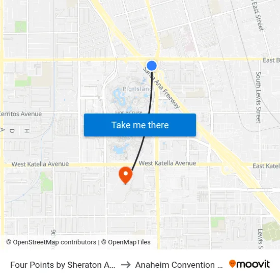 Four Points by Sheraton Anaheim to Anaheim Convention Center map