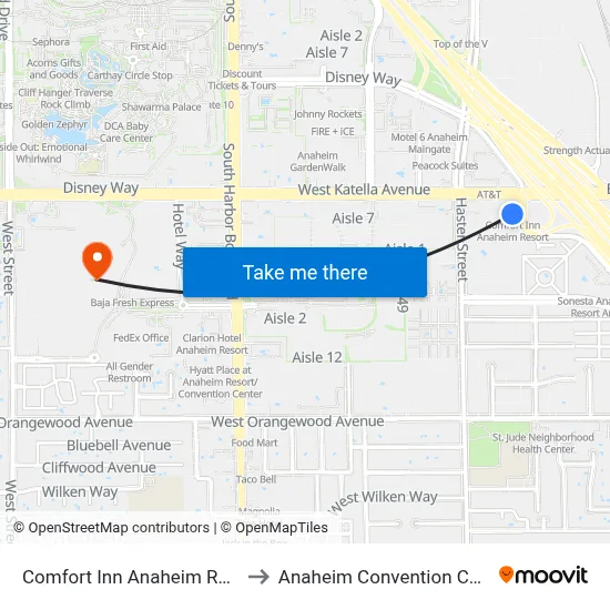 Comfort Inn Anaheim Resort to Anaheim Convention Center map