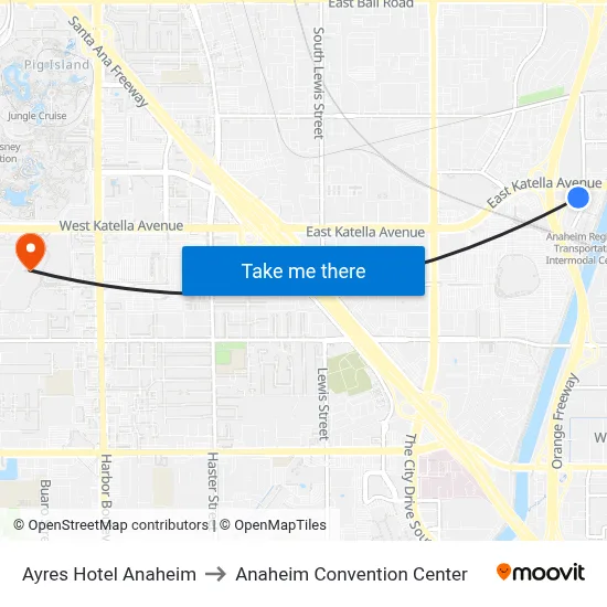 Ayres Hotel Anaheim to Anaheim Convention Center map