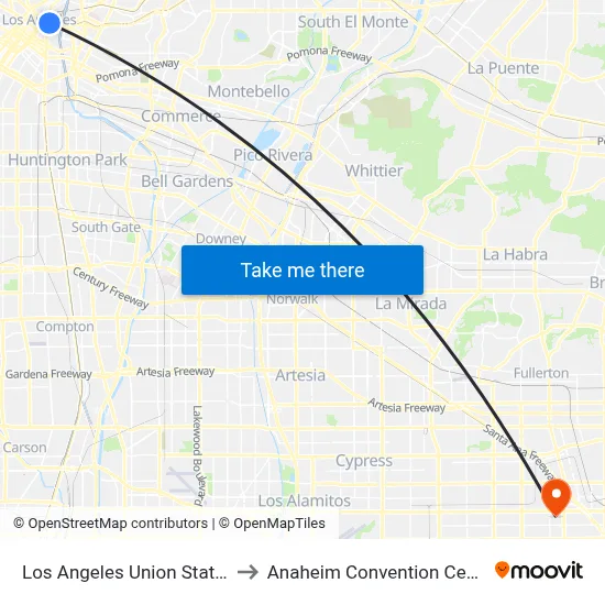 Los Angeles Union Station to Anaheim Convention Center map