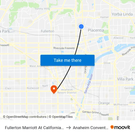 Fullerton Marriott At California State University to Anaheim Convention Center map