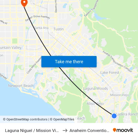 Laguna Niguel / Mission Viejo Station to Anaheim Convention Center map