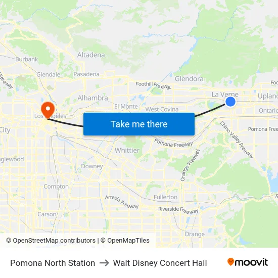 Pomona North Station to Walt Disney Concert Hall map