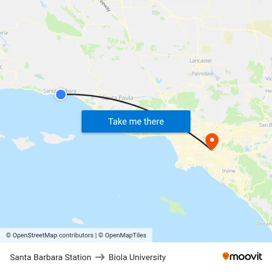 Santa Barbara Station to Biola University map