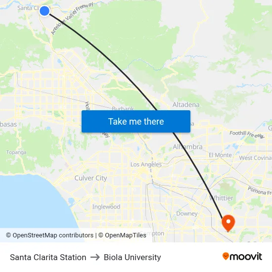 Santa Clarita Station to Biola University map
