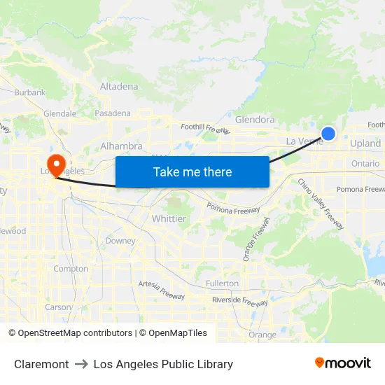 Claremont to Los Angeles Public Library map