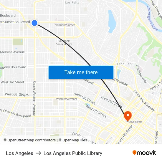 Los Angeles to Los Angeles Public Library map