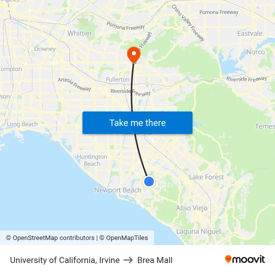 University of California, Irvine to Brea Mall map