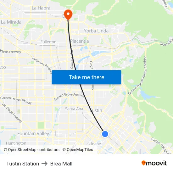 Tustin Station to Brea Mall map