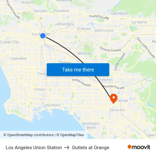 Los Angeles Union Station to Outlets at Orange map