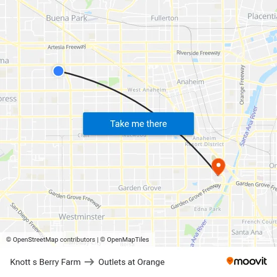 Knott s Berry Farm to Outlets at Orange map