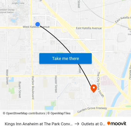 Kings Inn Anaheim at The Park Convention Center to Outlets at Orange map