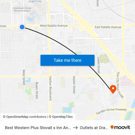 Best Western Plus Stovall s Inn Anaheim to Outlets at Orange map