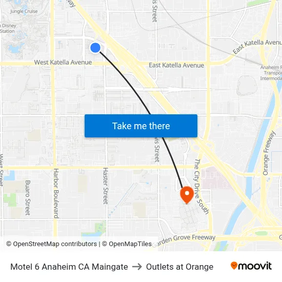Motel 6 Anaheim CA Maingate to Outlets at Orange map