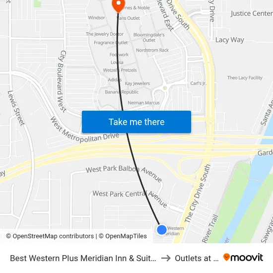 Best Western Plus Meridian Inn & Suites, Anaheim-Orange to Outlets at Orange map