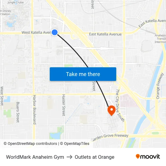 WorldMark Anaheim Gym to Outlets at Orange map