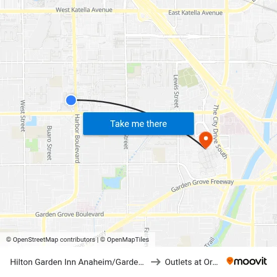 Hilton Garden Inn Anaheim/Garden Grove to Outlets at Orange map