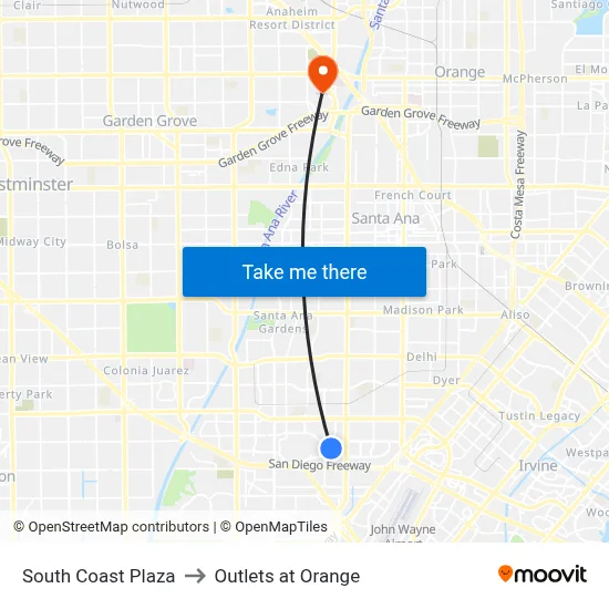 South Coast Plaza to Outlets at Orange map
