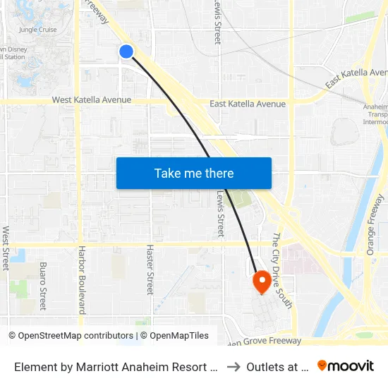 Element by Marriott Anaheim Resort Convention Center to Outlets at Orange map