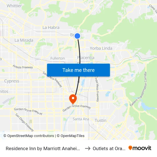 Residence Inn by Marriott Anaheim Brea to Outlets at Orange map