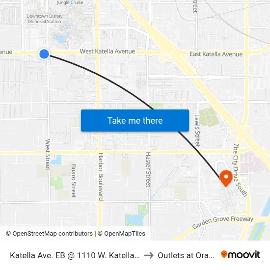 Katella Ave. EB @ 1110 W. Katella Ave. to Outlets at Orange map