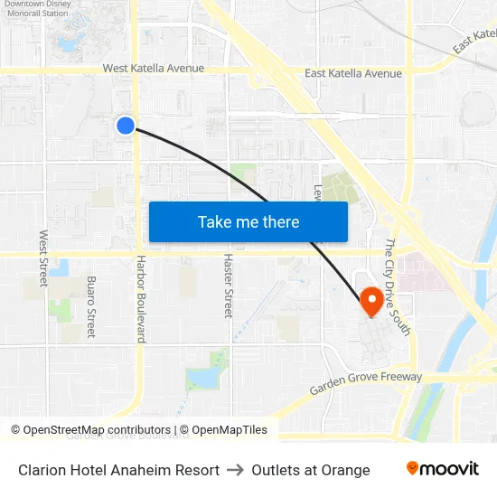 Clarion Hotel Anaheim Resort to Outlets at Orange map