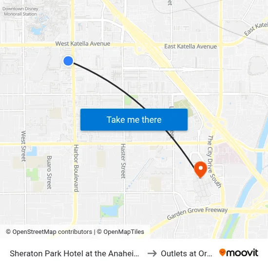 Sheraton Park Hotel At The Anaheim Resort to Outlets at Orange map