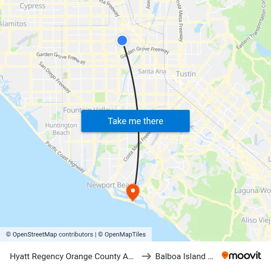 Hyatt Regency Orange County Anaheim to Balboa Island Ferry map