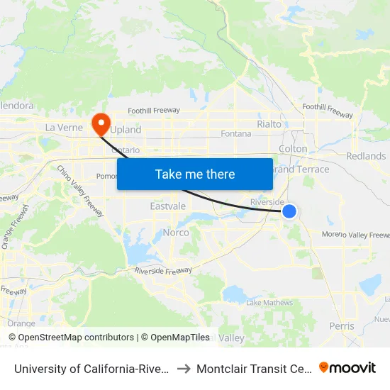 University of California-Riverside to Montclair Transit Center map