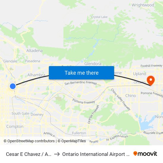 Cesar E Chavez / Alameda to Ontario International Airport Terminal 2 map