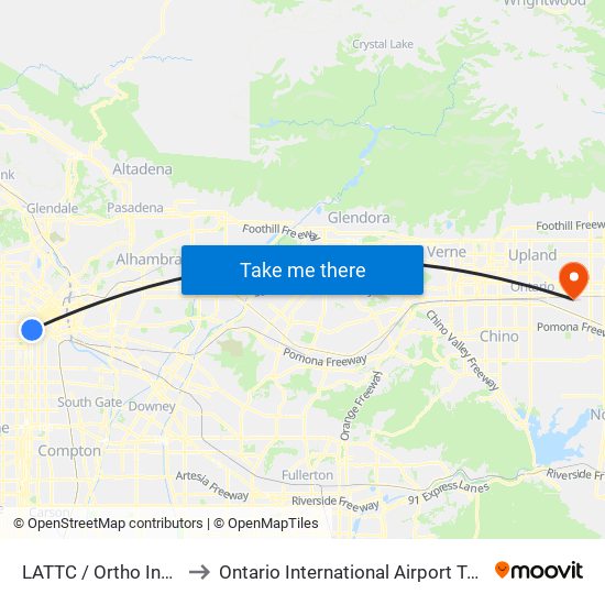 LATTC / Ortho Institute to Ontario International Airport Terminal 2 map