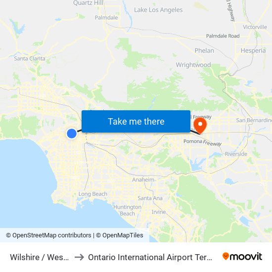 Wilshire / Western to Ontario International Airport Terminal 2 map