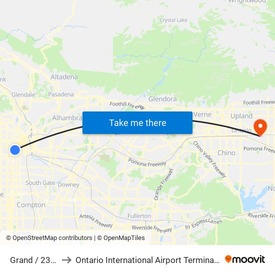 Grand / 23rd to Ontario International Airport Terminal 2 map