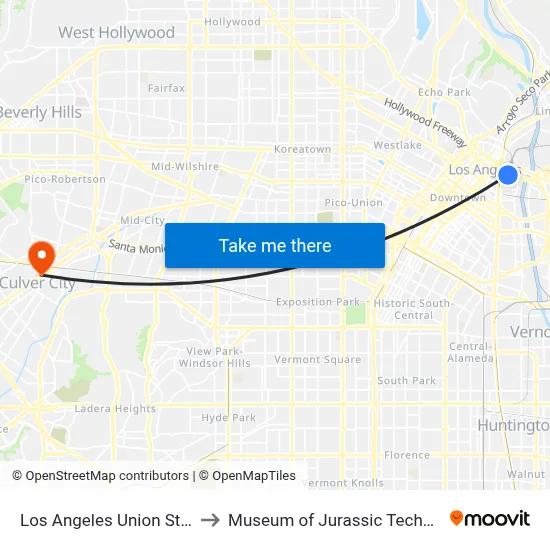 Los Angeles Union Station to Museum of Jurassic Technology map