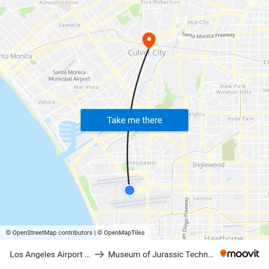 Los Angeles Airport LAX to Museum of Jurassic Technology map