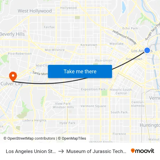 Los Angeles Union Station to Museum of Jurassic Technology map
