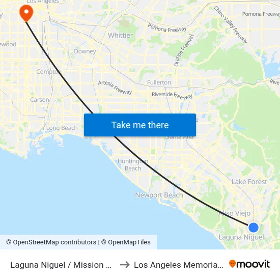 Laguna Niguel / Mission Viejo Station to Los Angeles Memorial Coliseum map